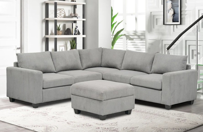 Sectional Sofa Corduroy Fabric Oversized Silhouette with Ottoman
