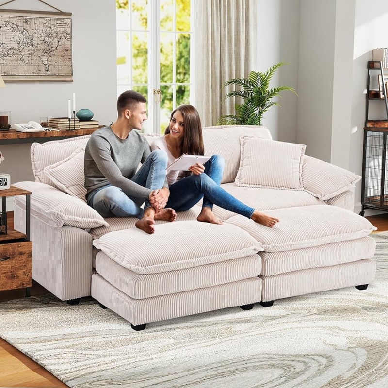 Sectional Sofa Corduroy Modular Low Profile Off White Cloud Couch