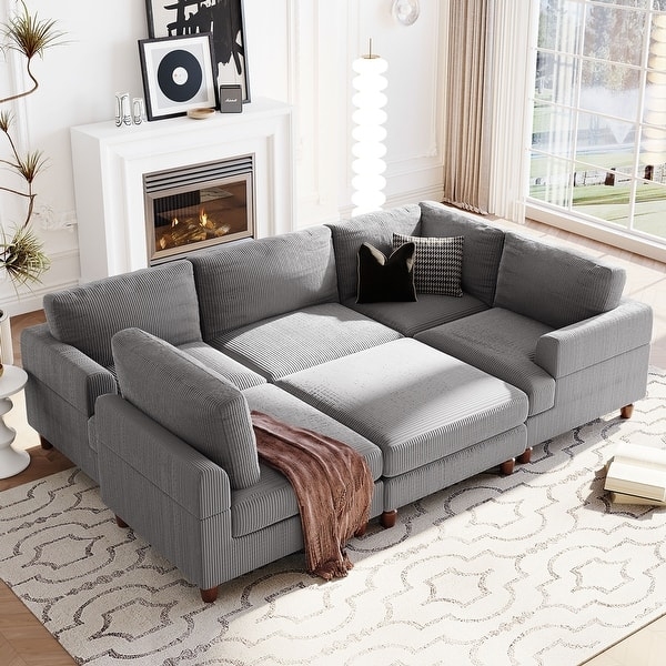 Sectional Sofa Cream Boucle Modular Segments Rounded Edges Cozy Modern