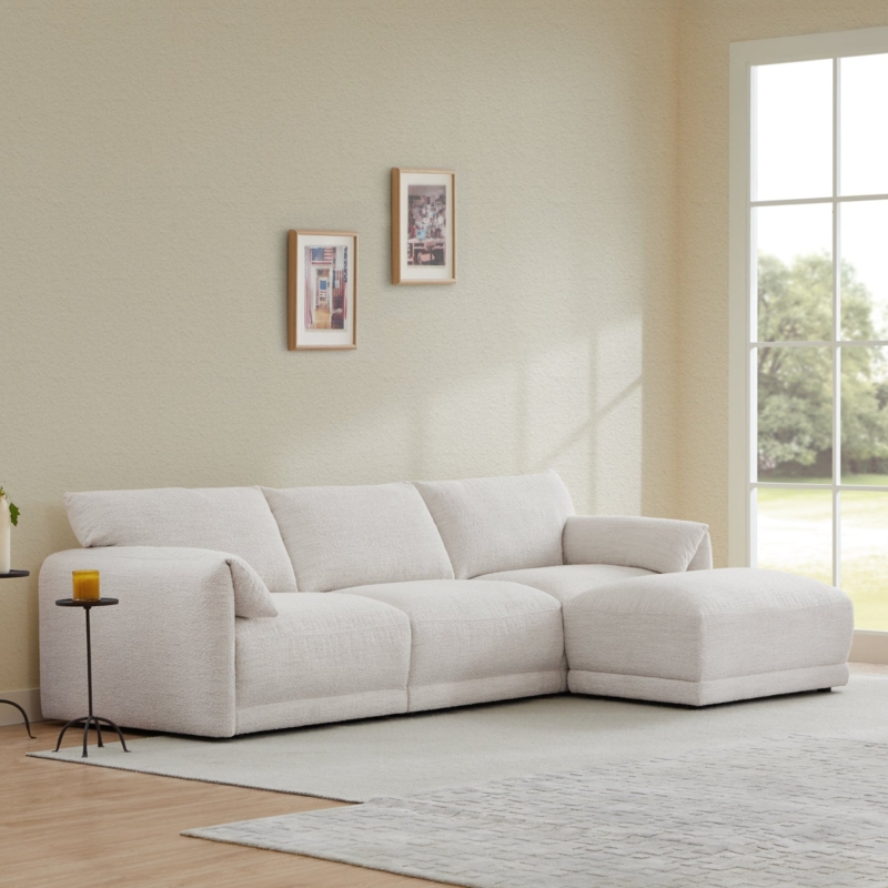 Sectional Sofa Cream Boucle Modular Square Tufted Low Profile
