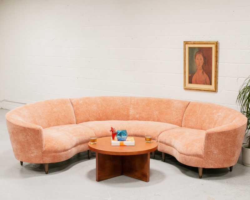 Sectional Sofa Cream Boucle Texture with Orb Pillows