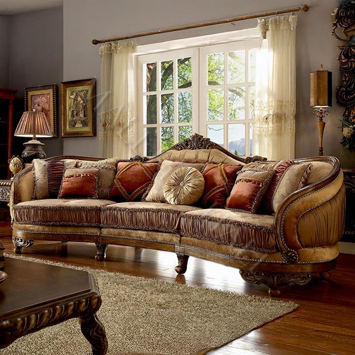 Sectional Sofa Cream Hand Carved Frame All Over Tufting rococo style
