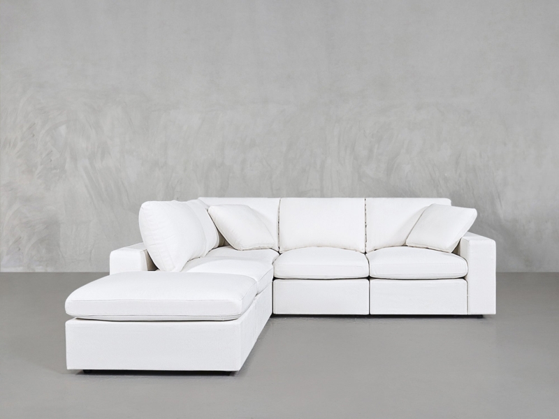 Sectional Sofa Cream Modular Design Corner Lounger Textured Fabric Airy