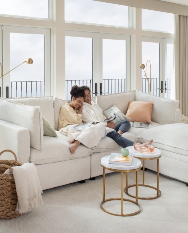 Sectional Sofa Cream Modular Low Profile L-Shaped Configuration