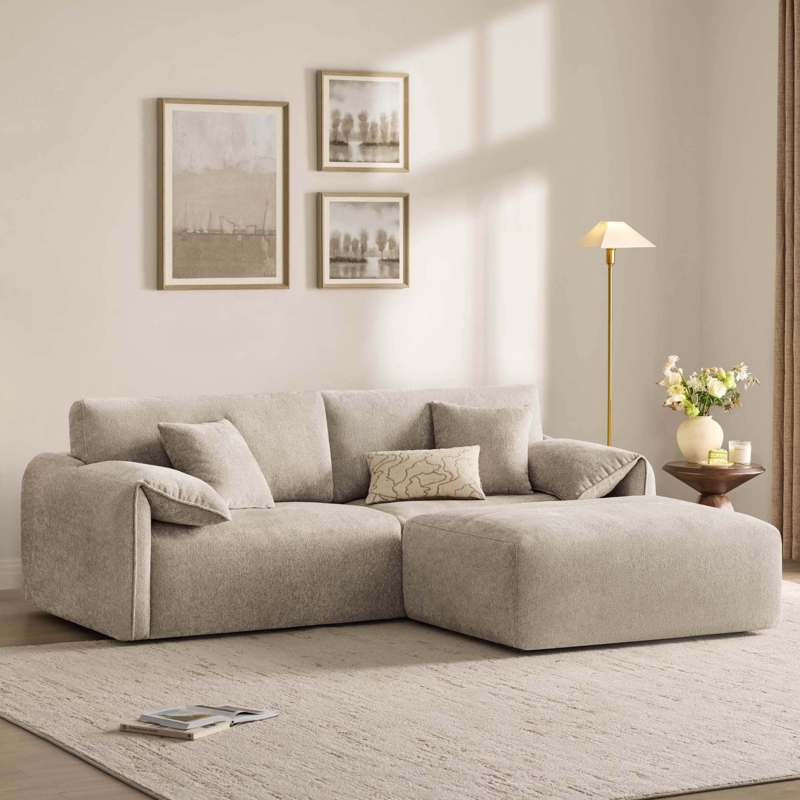 Sectional Sofa Cream Modular Pit Configuration Deep Seating Japandi