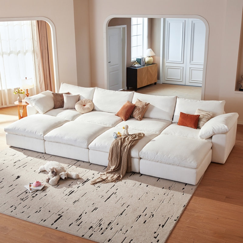 Sectional Sofa: Cream Pit Sectional with Ottomans, Modular Cloud Style