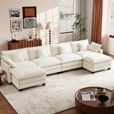 Sectional Sofa Cream U-Shaped Chenille with Matching Ottomans
