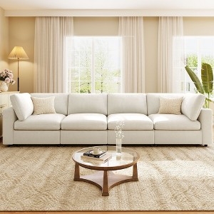 Sectional Sofa Cream U-Shaped Modular with Integrated Console