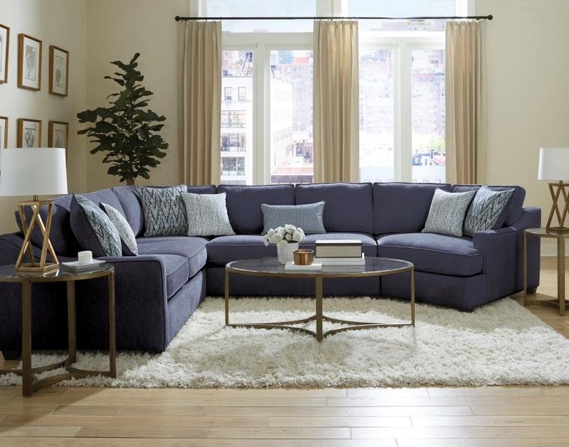 Sectional Sofa Cream Woven Fabric Integrated Cocktail Ottoman Modern