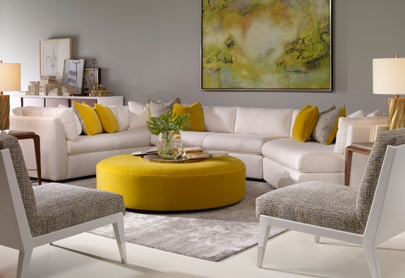 Sectional Sofa Cream Woven Fabric Track Arms Modern Transitional
