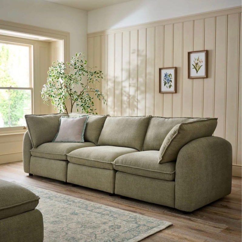 Sectional Sofa Cream Woven Texture Armless Segments Deep Seating