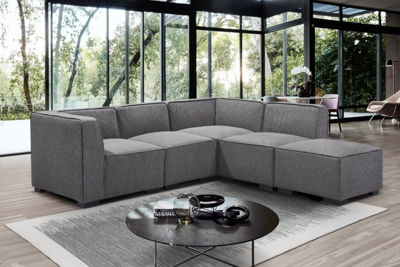 Sectional Sofa Cube Silhouette Light Gray Rounded Edges Armless