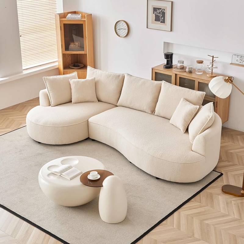 Sectional Sofa Curved Boucle Upholstery Modular Cloud Design