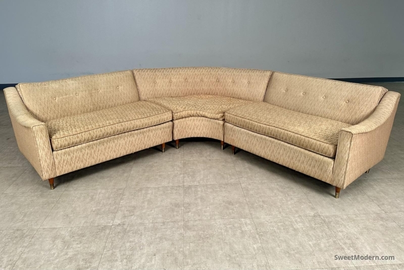Sectional Sofa, Curved Corner Unit, Vintage Mid Century Sectional Layout