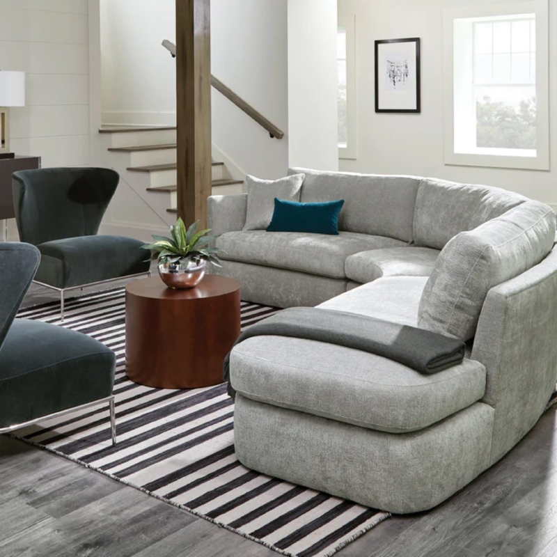 Sectional Sofa Curved Silhouette Asymmetrical Contemporary Style