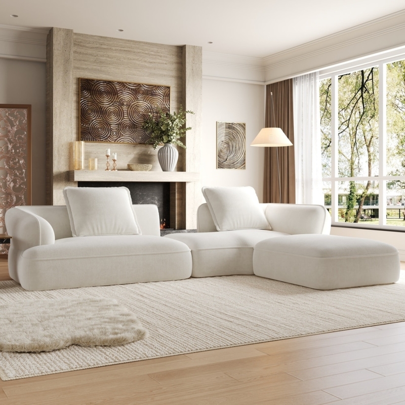 Sectional Sofa Curved Silhouette Textured Weave Low Profile Modular