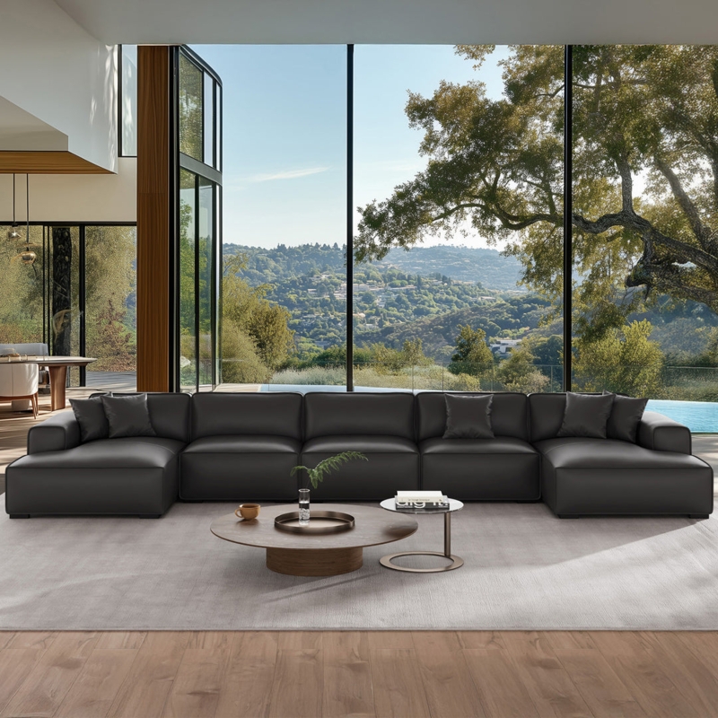 Sectional Sofa, Curved Silhouette with Boucle Texture and Cream Upholstery