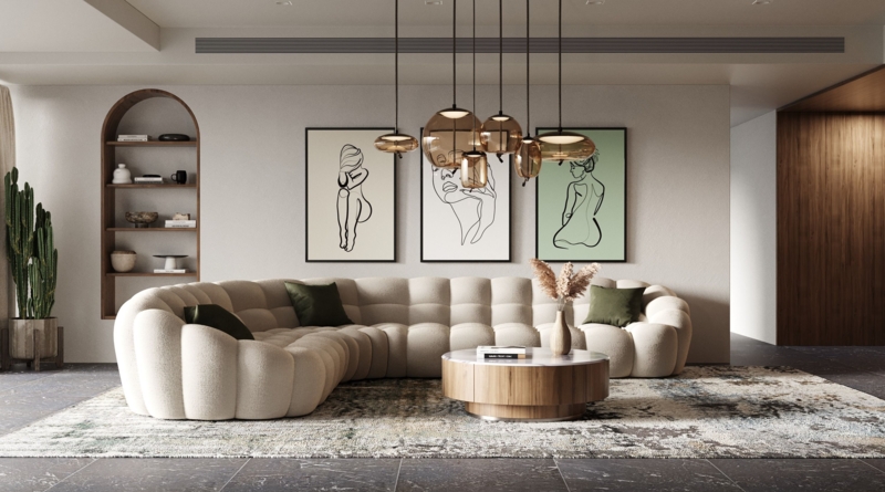 Sectional Sofa Curved Silhouette with Stiletto Legs