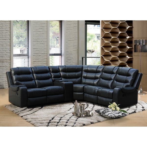 Sectional Sofa Dark Brown Faux Leather Reclining L-Shaped Console