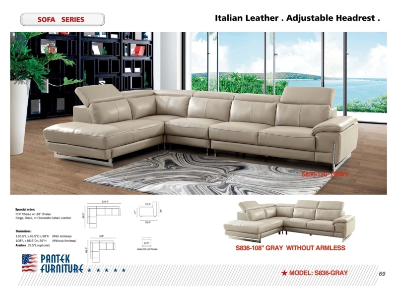 Sectional Sofa Dark Brown Leather-Like L-Shaped Adjustable Headrests