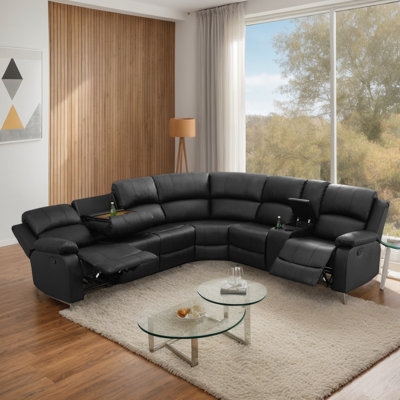 Sectional Sofa Dark Brown U-Shaped Reclining Console Cup Holders