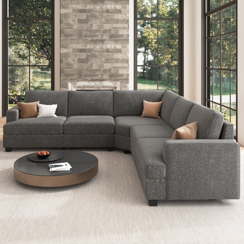 Sectional Sofa Dark Gray Modular L-Shaped Low Profile Design