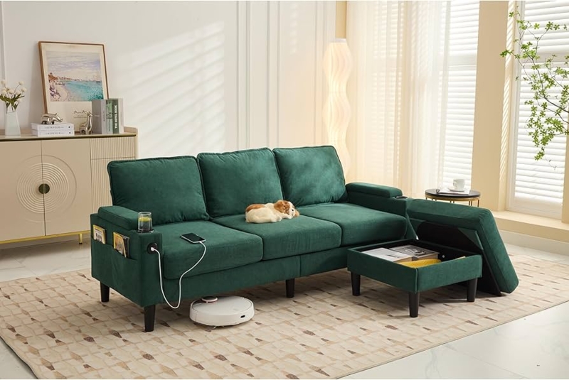 Sectional Sofa Dark Teal Modular with Tapered Wood Legs