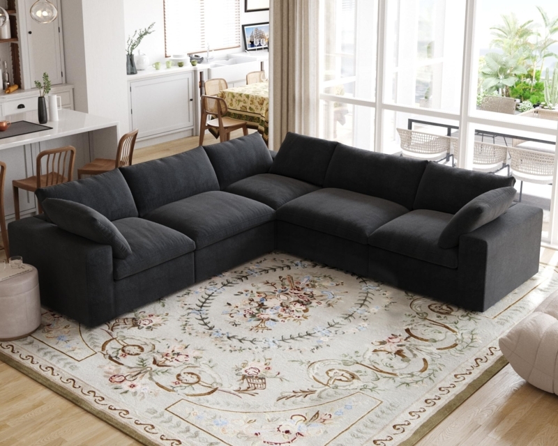 Sectional Sofa Deep Black Modular Cloud Style Silhouette Low Profile