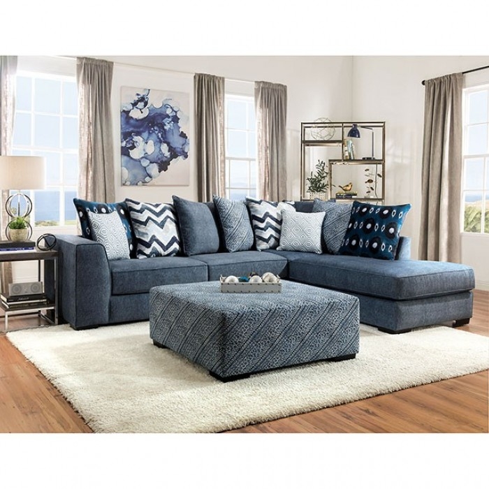 Sectional Sofa Deep Blue Tufted Back L-Shaped Transitional Design