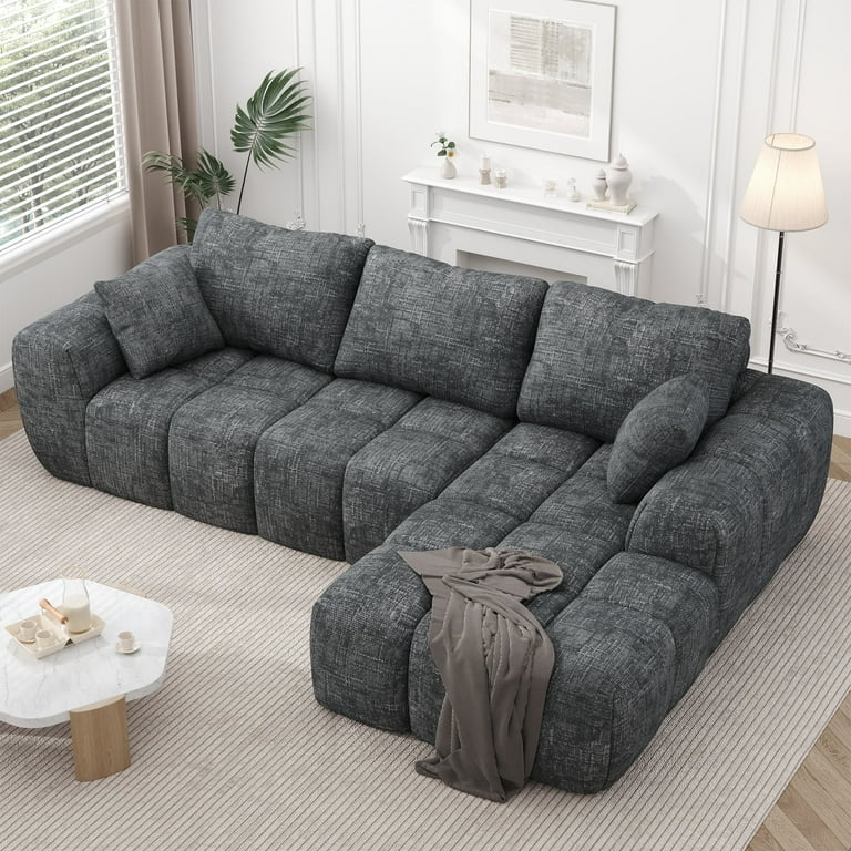 Sectional Sofa Deep Gray Chenille Floor Skimming Modular Cloud