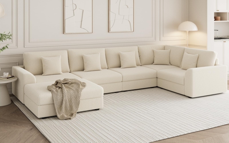 Sectional Sofa Deep Green Corduroy Modular Deep Seating Low Profile