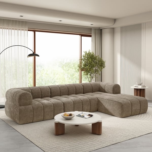 Sectional Sofa Deep Seated Blocky Silhouette L-Shaped Light Gray