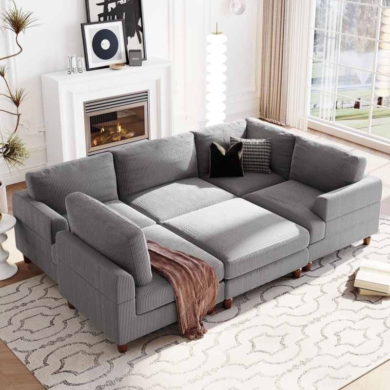 Sectional Sofa Deep Seated Modern Charcoal U-Shaped