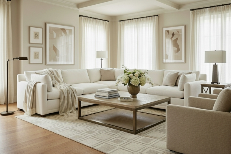 Sectional Sofa Deep Seated Oversized Beige Contemporary Layout