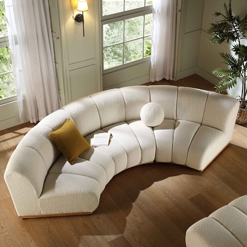 Sectional Sofa Ecru Boucle Texture Low Profile Design