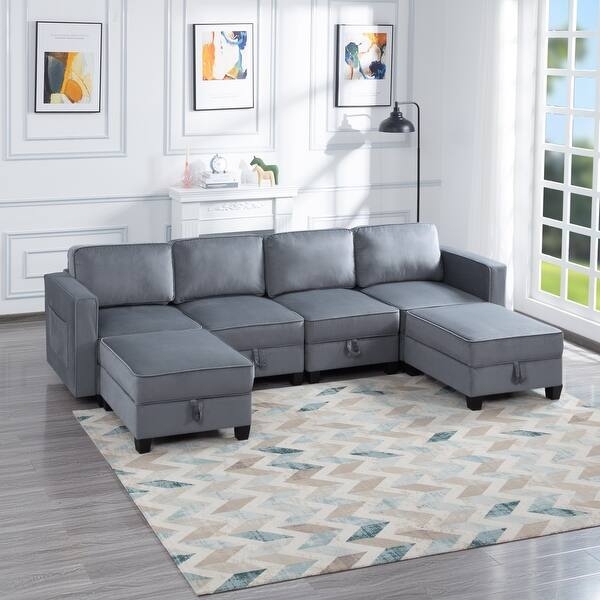 Sectional Sofa Emerald Green Velvet Tapered Legs Mid-Century Modern