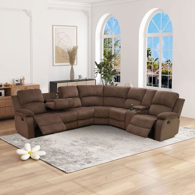 Sectional Sofa Espresso Power Reclining Contrast Stitching Media Room