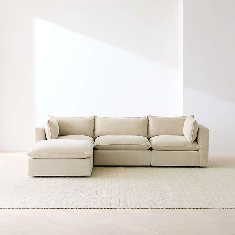 Sectional Sofa Extra Deep Seats Off White Modular Blocks Ottoman