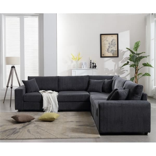 Sectional Sofa Extra Wide Silhouette Dark Grey L-Shaped Contemporary