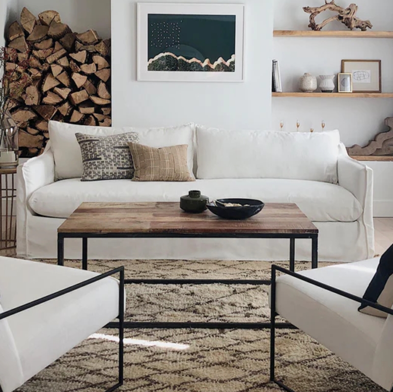Sectional Sofa featuring Lofted Cushions and Woven Texture in Modern Traditional Style