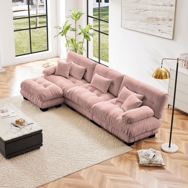 Sectional Sofa featuring Off-White Boucle Texture and Integrated Ottoman