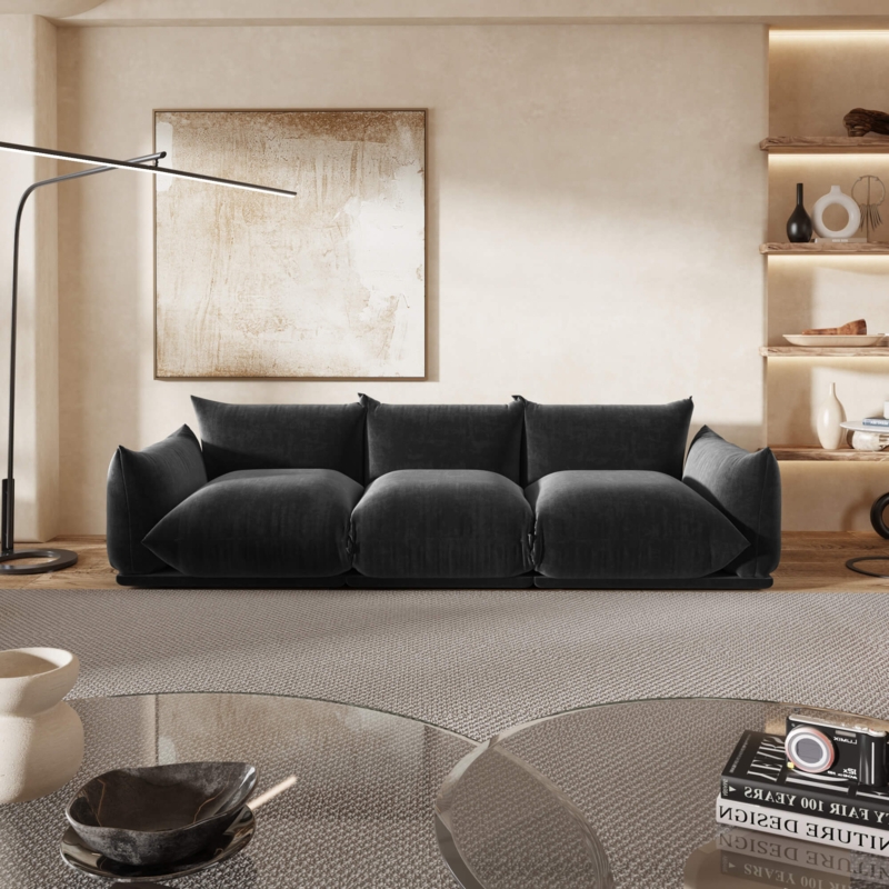 Sectional Sofa, Flared Arms, Sage Green Chenille, Plump Cushioning