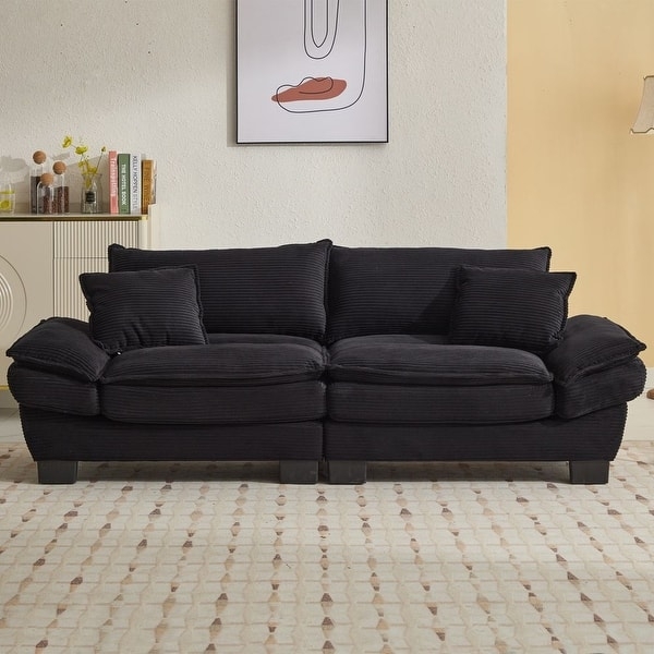 Sectional Sofa Forest Green Corduroy Low Profile Modular Design