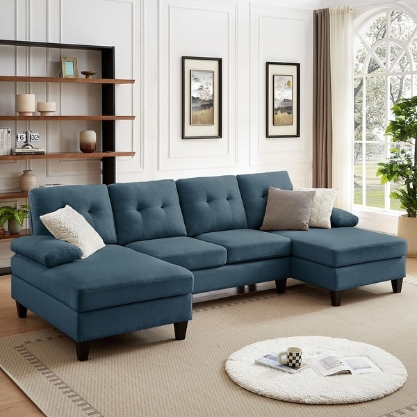 Sectional Sofa Forest Green U-Shaped with Double Chaise Seating