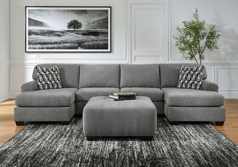 Sectional Sofa Gray U-Shaped Tufted Seat Track Arms Contemporary