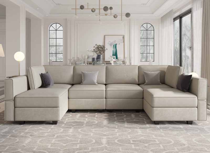 Sectional Sofa Grey Velvet Gold Legs Grid Tufting Modern Glam
