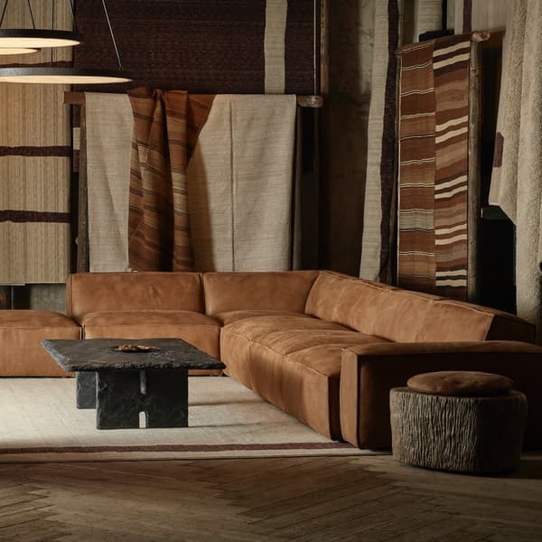 Sectional Sofa highlighting Flanged Seams, Off-White Linen-Like Texture