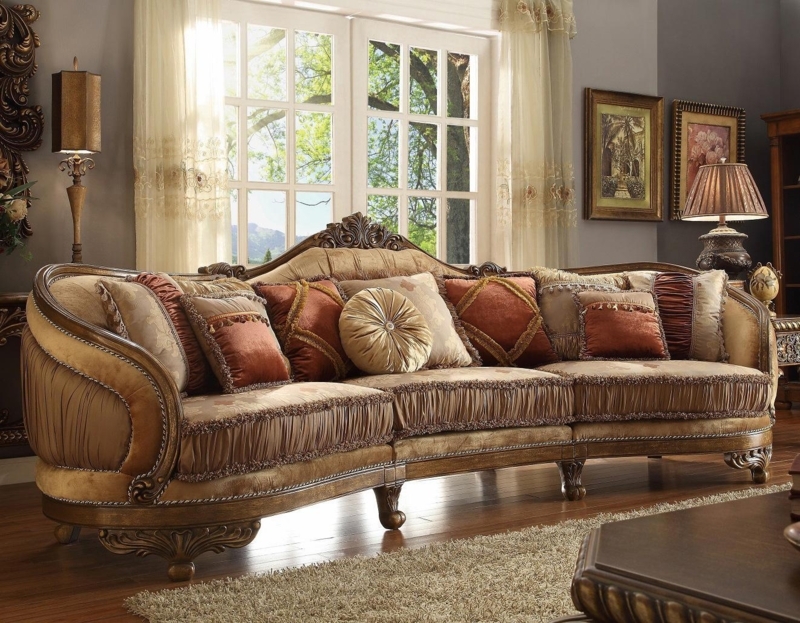 Sectional Sofa in Baroque Inspired Style with Fringe Pillows (63 chars)