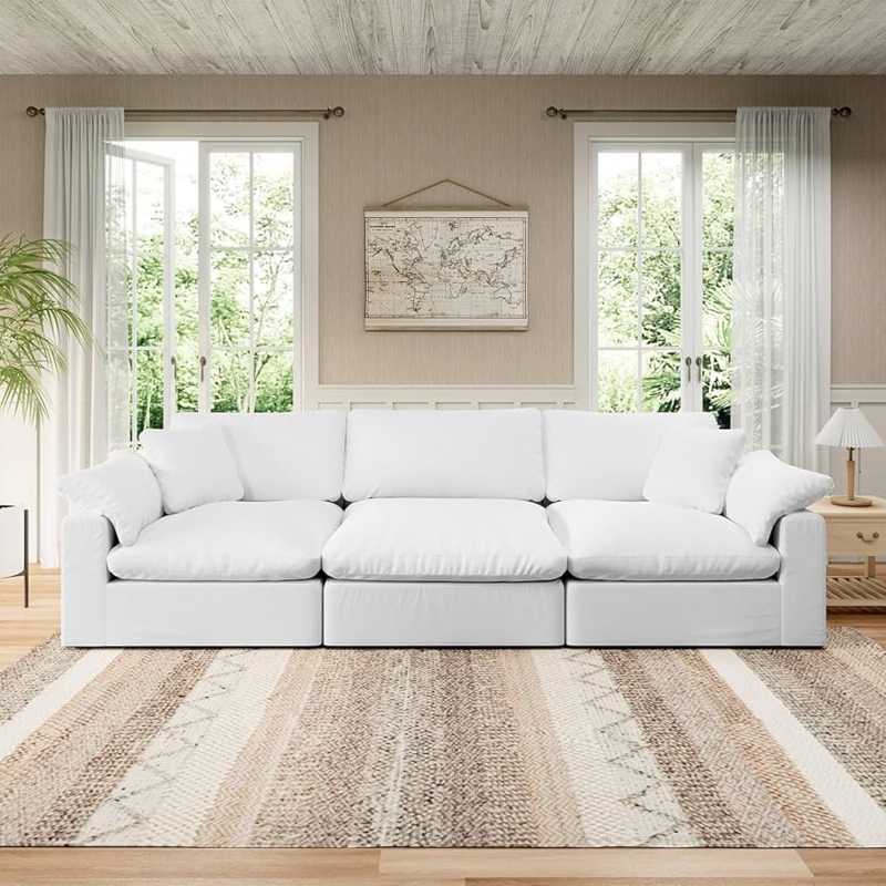 Sectional Sofa in Cloud Couch Style with Oversized Cushions and Plush Texture