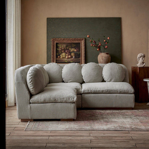 Sectional Sofa in Corner Configuration, Cream Loose Back Cushions